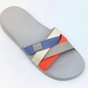 FitFlop iQUSHION Womens Sz 10 Multi-Strap Slides Soft Grey Mix Beach Casual Fun